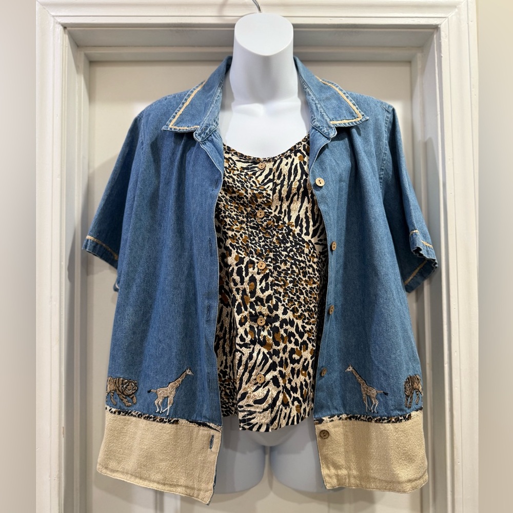 Tantrum Blues Vintage Denim Safari Button-Up Animal π¦ π¦ Shirt Size XL - Picture 5 of 16